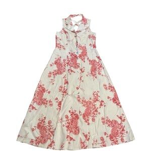 Vintage Sheri Martin Red & White Linen Blend Button Down Dress Size 12